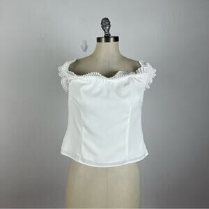 About Us White Ruffle Crop Blouse